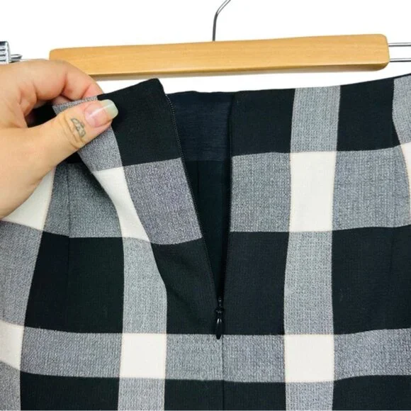 Ann Taylor Checkered Gingham Plaid Slit Stretchy High Rise Lined Pencil Skirt 8